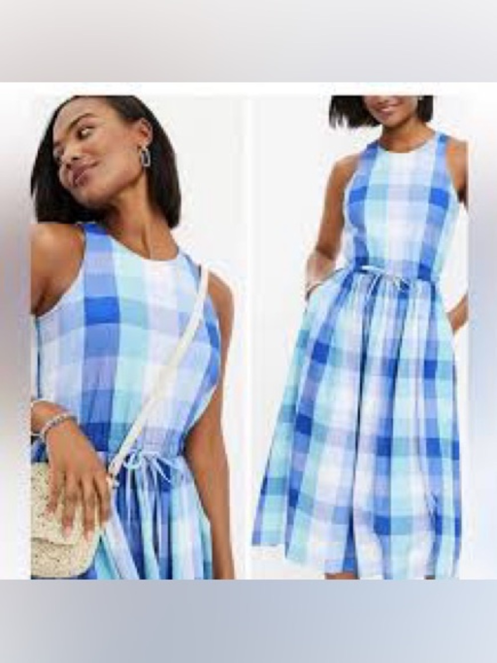 LOFT Blue Aqua and Cream Plaid Textured Dress